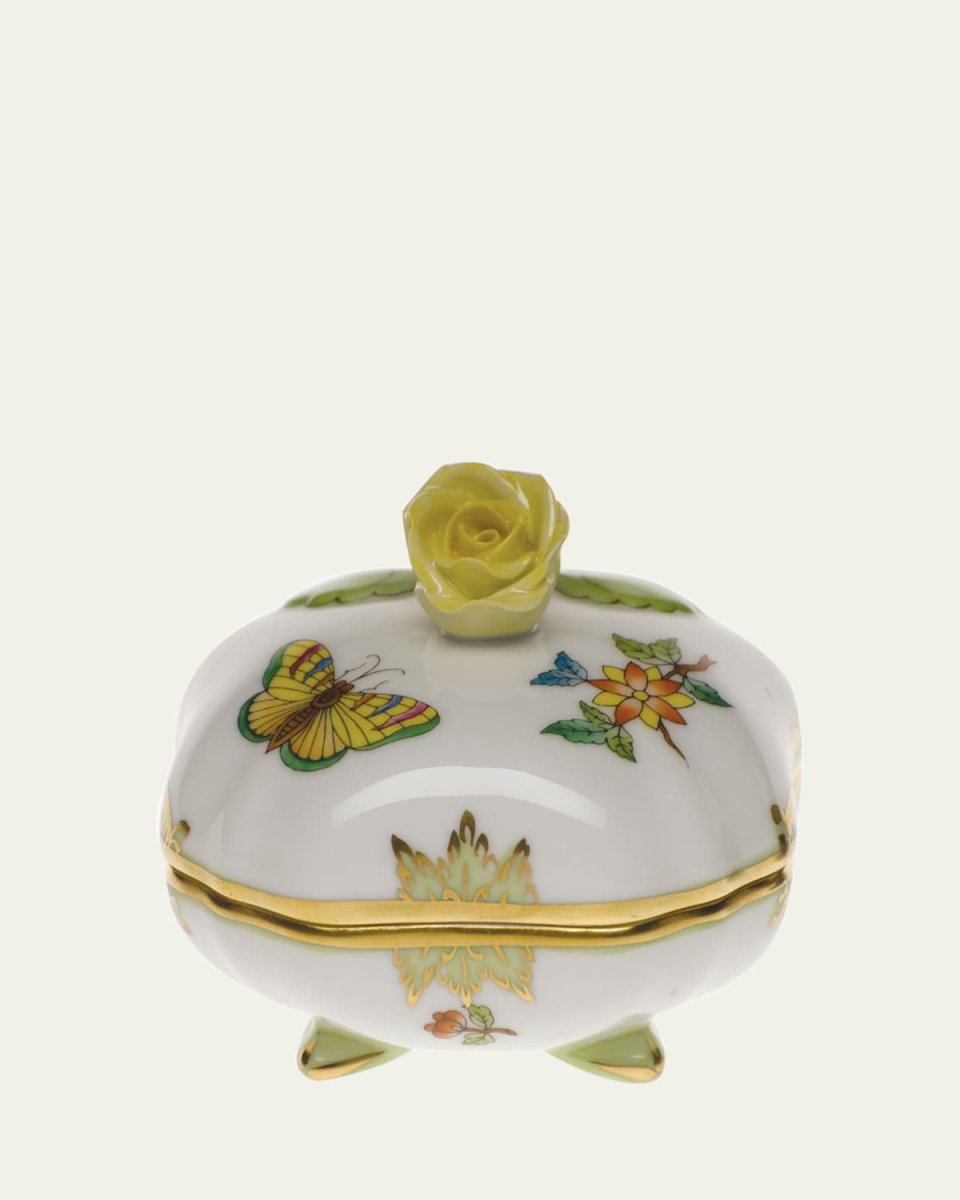 Queen Victoria Green Covered Bonbon with Rose Finial